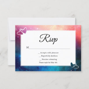 Roze en blauwe Nebula Hearts Rsvp-kaart RSVP Kaartje