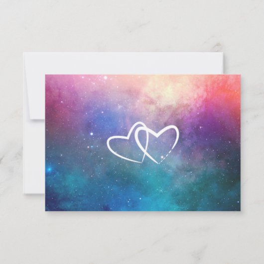 Roze en blauwe Nebula Hearts Rsvp-kaart RSVP Kaartje (Achterkant)