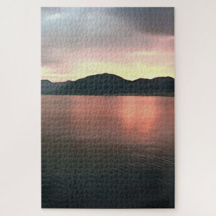 Roze en Blauwe Ombre Sunset reflecteert Landschap Legpuzzel