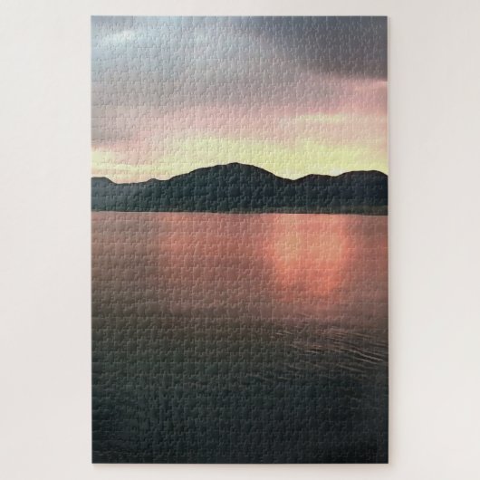 Roze en Blauwe Ombre Sunset reflecteert Landschap Legpuzzel (Verticaal)