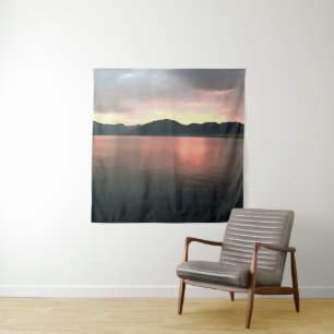 Roze en Blauwe Ombre Sunset reflecteert Landschap Wandkleed