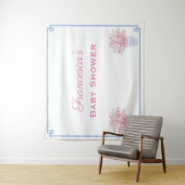 Roze en blauwe online babyshower-achtergrond in pr wandkleed (In situ)
