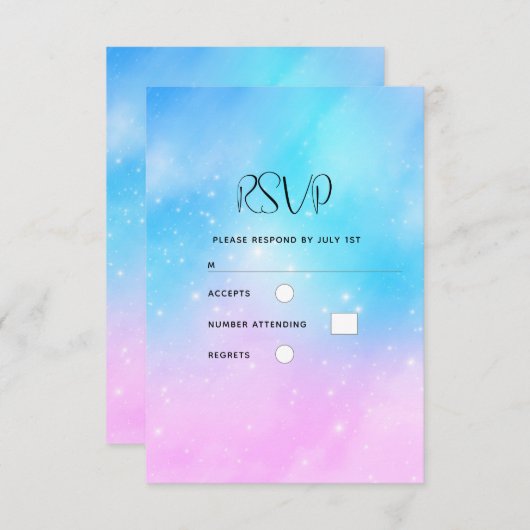 Roze en Blauwe Pastel Gradient Sky Bruiloft RSVP Kaartje (Voorkant / Achterkant)