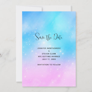 Roze en Blauwe Pastel Gradient Sky Bruiloft Save The Date