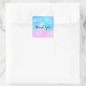 Roze en Blauwe Pastel Gradient Sky Dank u Vierkante Sticker (Tas)