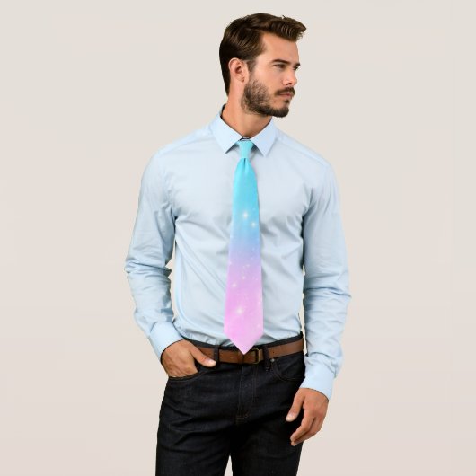 Roze en Blauwe Pastel Gradient Sky met Sterren Stropdas (In situ)