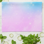 Roze en Blauwe Pastel Gradient Sky met Sterren Theedoek (Gevouwen)