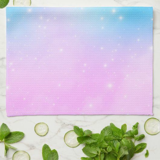 Roze en Blauwe Pastel Gradient Sky met Sterren Theedoek (Gevouwen)