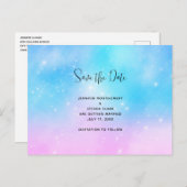 Roze en Blauwe Pastel Gradient Sky Save the Date Uitnodiging Briefkaart (Voorkant / Achterkant)