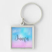 Roze en Blauwe Pastel Gradient Sky Sleutelhanger (Voorkant)