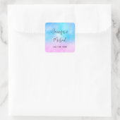 Roze en Blauwe Pastel Gradient Sky trouwdatum Vierkante Sticker (Tas)