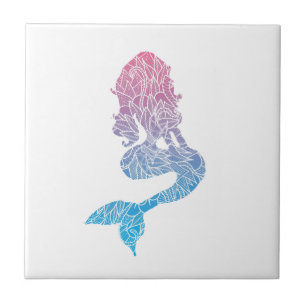 Roze en blauwe patroonzeemeermin tegeltje