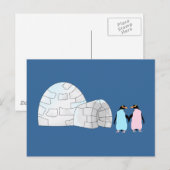 Roze en blauwe pinguïns bij iglo briefkaart (Voorkant / Achterkant)