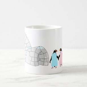 Roze en blauwe pinguïns bij iglo koffiemok
