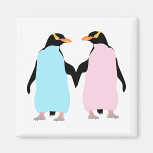 Roze en blauwe Pinguïns die handen vasthouden. Magneet