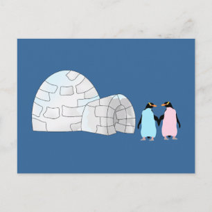 Roze en blauwe pinguïns op igloo briefkaart