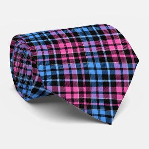 Roze en Blauwe Plaid Tartan Patroon op Zwarte Acht Stropdas