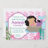 Roze en blauwe poka Dots Brunette Mermaid Birthday Kaart (Voorkant)