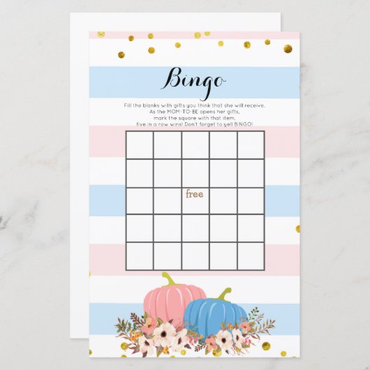 Roze en blauwe pompoen Baby shower Bingo Game (Voorkant / Achterkant)