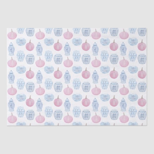 Roze en Blauwe Pompoenen en Ginger Jars Preppy Tissuepapier (Voorkant)