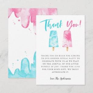 Roze en Blauwe Popsicle Geslacht Onthullen Partij Bedankkaart