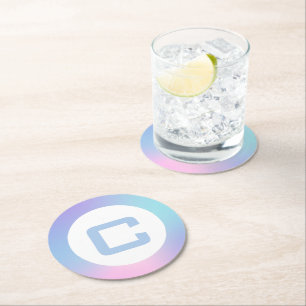 Roze en blauwe rand op wit ronde kartonnen onderzetter