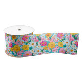  roze en blauwe Retro Bloemen Lint (Spoel)