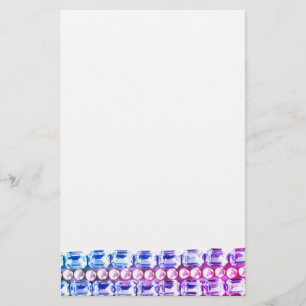 Roze en blauwe Rhinestonen en parels Briefpapier