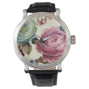 Roze en blauwe Roos Horloge