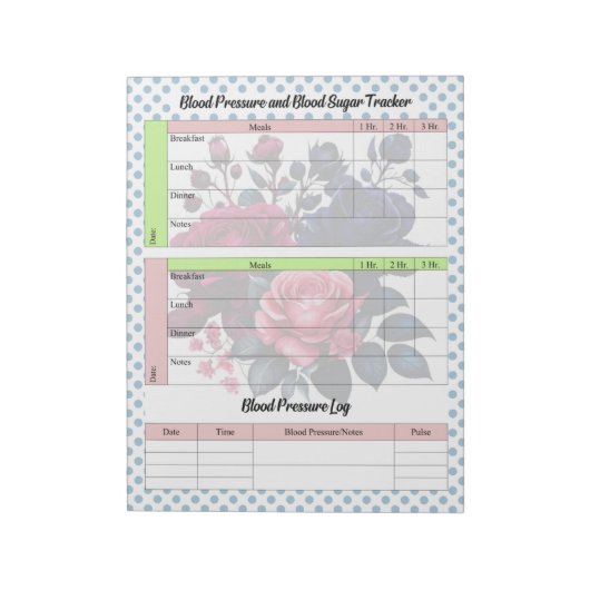 Roze en blauwe Rozen Bloedsuiker en bloeddruk Notitieblok (Gedraaid)