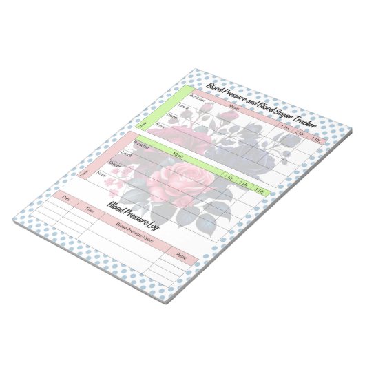 Roze en blauwe Rozen Bloedsuiker en bloeddruk Notitieblok (Schuin)