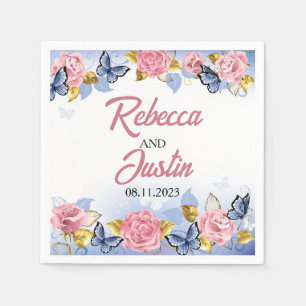 Roze en Blauwe Rozen Bloemige Moderne Boho Servet