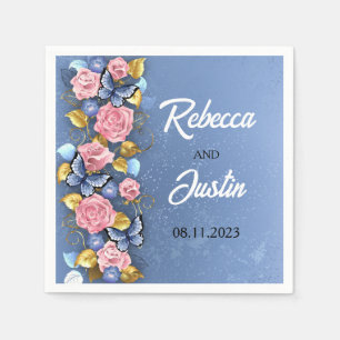 Roze en blauwe rozen Bloemige moderne Boho Servet