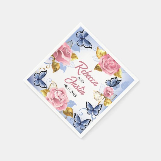 Roze en blauwe rozen bloemige moderne boho servet (Hoek)