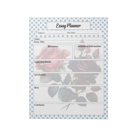 Roze en Blauwe Rozen Essay Planner Notitieblok (Gedraaid)