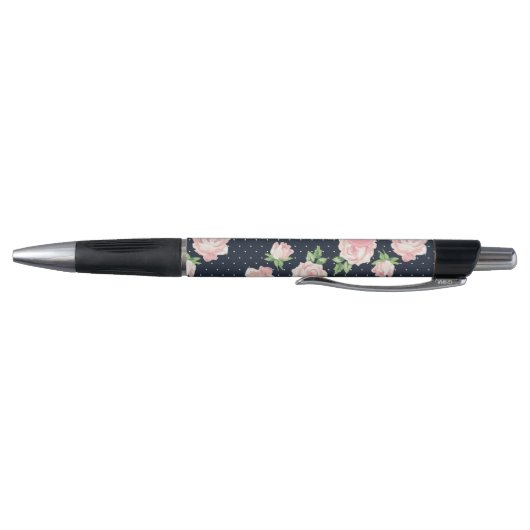 Roze en Blauwe Rozen Patroon Monogrammen Pen (Bodem)