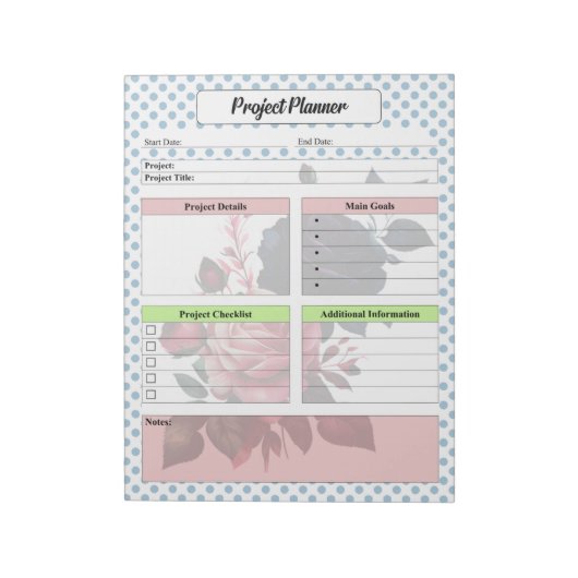 Roze en Blauwe Rozen Project Planner Notitieblok (Gedraaid)