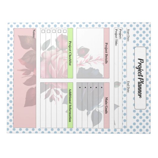 Roze en Blauwe Rozen Project Planner Notitieblok (Voorkant)