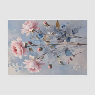 Roze en Blauwe Rozen Watercolor Decoupage Tissuepapier