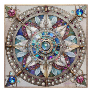 Roze en Blauwe Saffieren Diamanten Parels Mandala Foto Afdruk