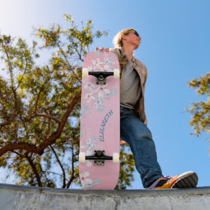 Roze en blauwe sakura Japanse kersenbloesem Skateboard