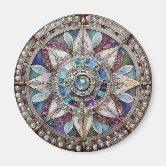Roze en Blauwe Sapphires Diamanten Parels Mandala Magneet (Voorkant)