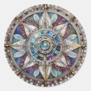 Roze en Blauwe Sapphires Diamanten Parels Mandala Ronde Sticker