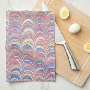 Roze en blauwe Scallop Streep Retro Keukenhanddoek