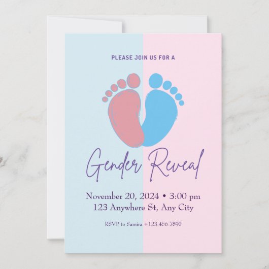 Roze en Blauwe Schattigee Geslachtsonthulling Uitn Kaart (Voorkant)