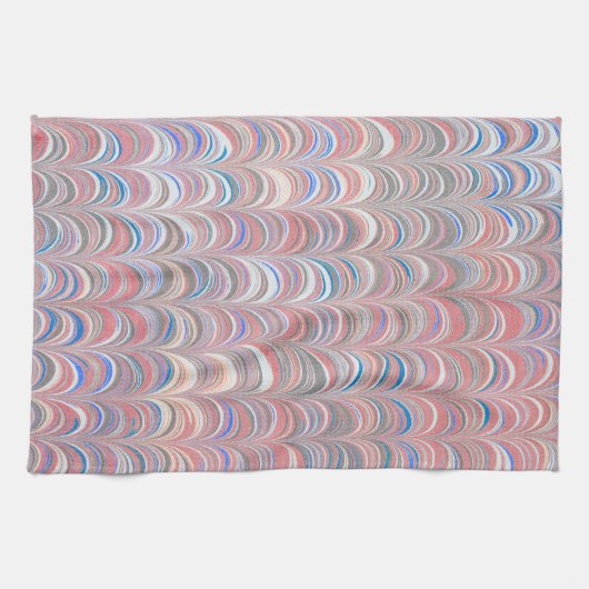 Roze en blauwe schelp Stripe Retro Kitchen Towel Theedoek (Horizontaal)