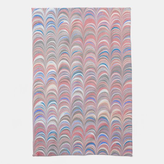 Roze en blauwe schelp Stripe Retro Kitchen Towel Theedoek (Verticaal)
