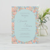 Roze en blauwe shabby chique bloemen bruiloft kaart (Staand voorkant)