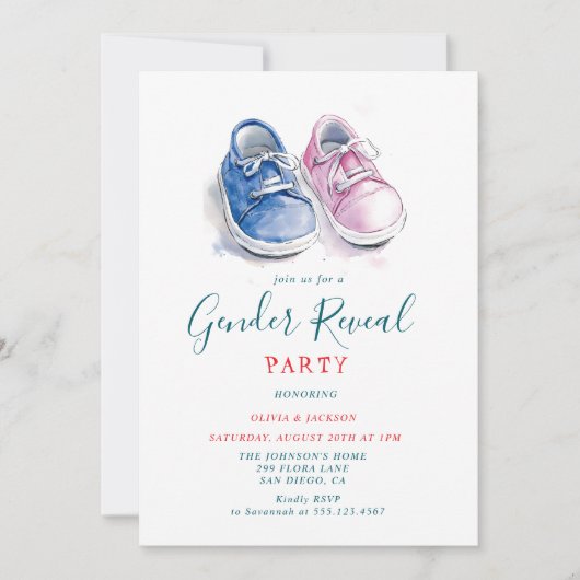 Roze en Blauwe sneakers Gender Reveal Party Kaart (Voorkant)