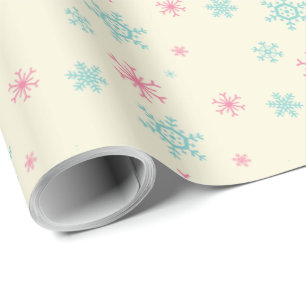 Roze en blauwe sneeuwschilderkunst Kerstwinters Cadeaupapier